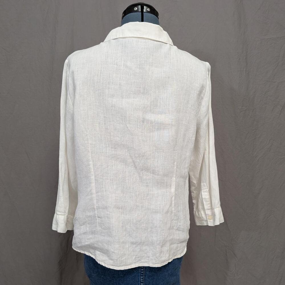 August Silk Options white 100% linen button‑front blouse - Picture 3 of 7